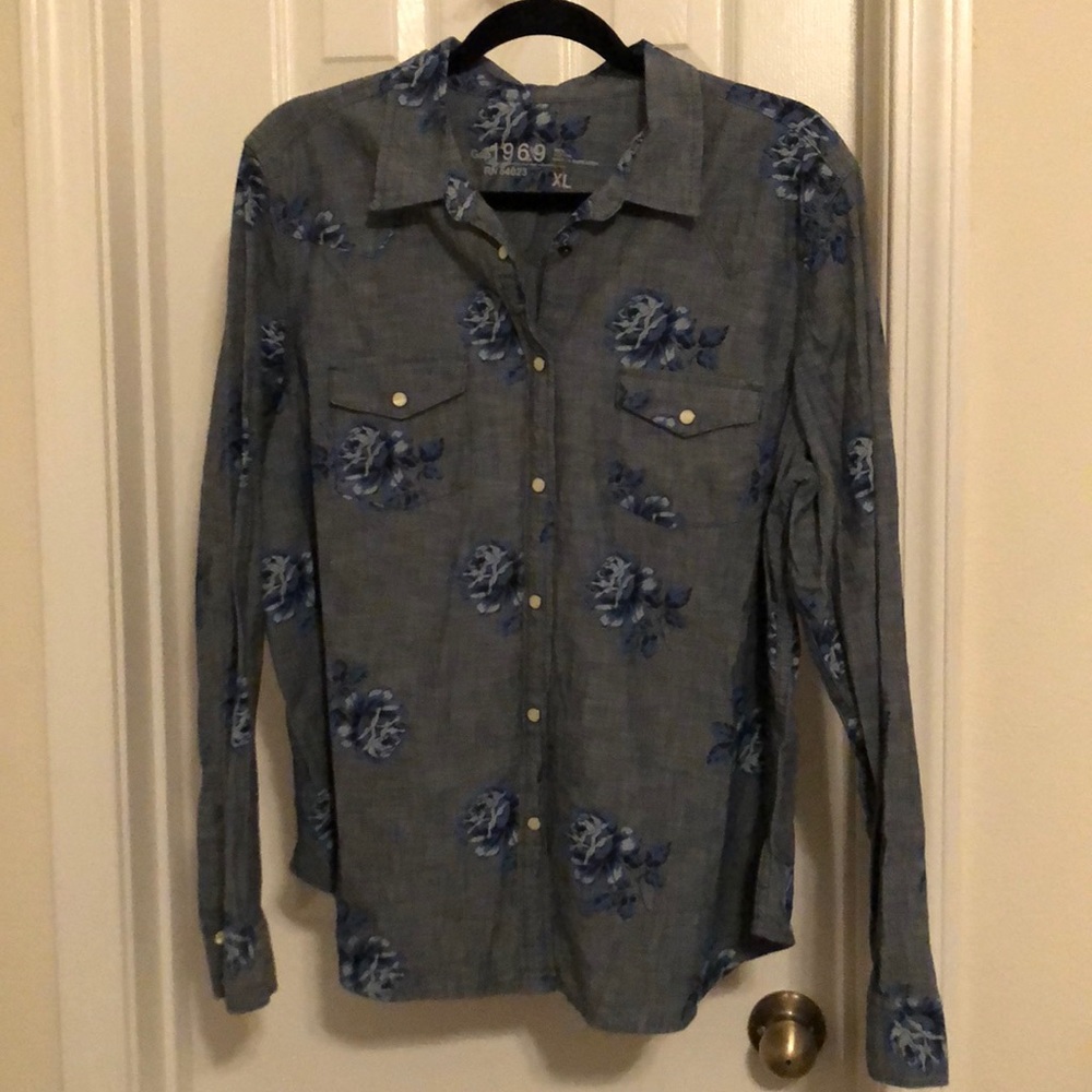 Denim floral button up